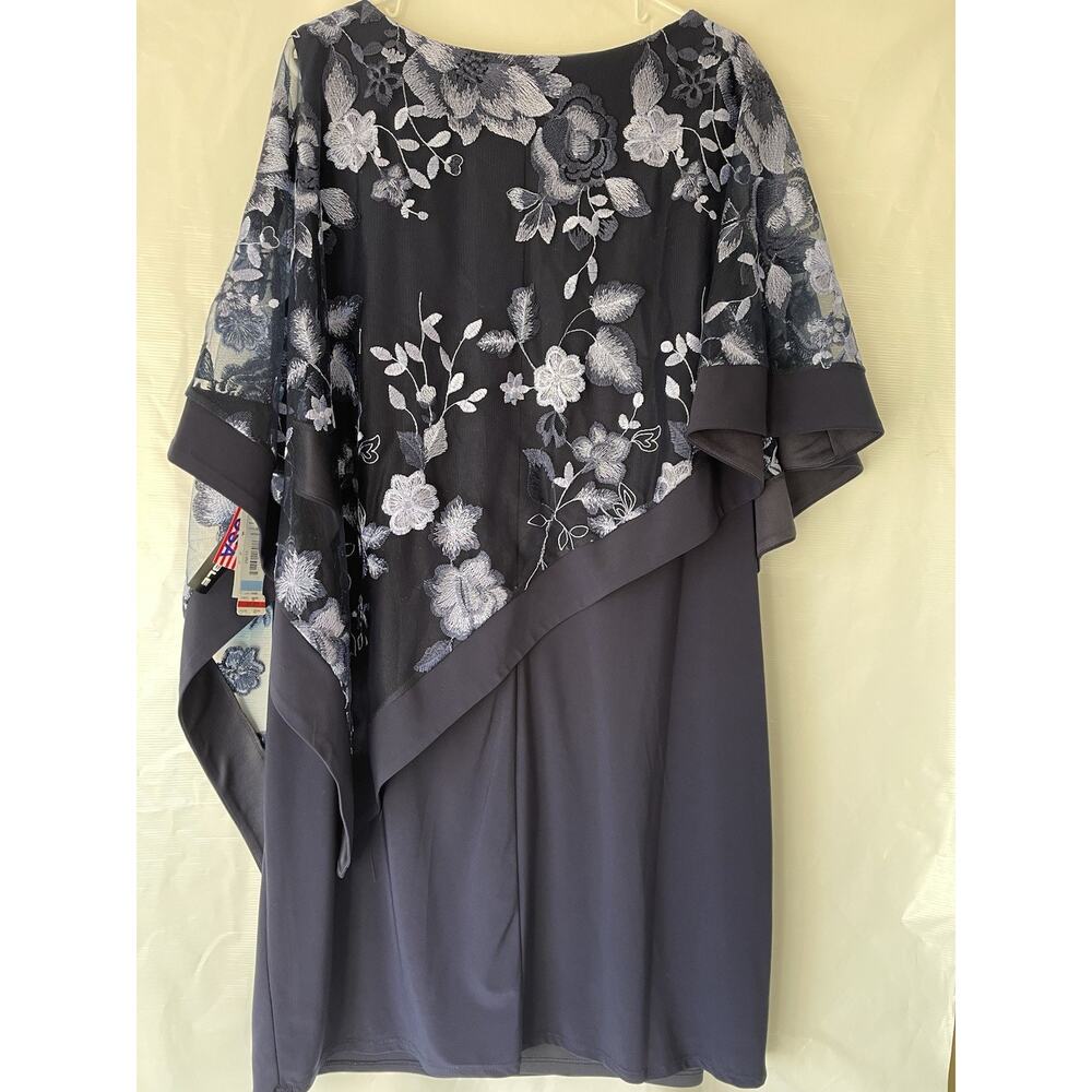 R & M Richards Plus Embroidered Cape Dress Size 20 Blue USA Made Floral NWT - Picture 4 of 12